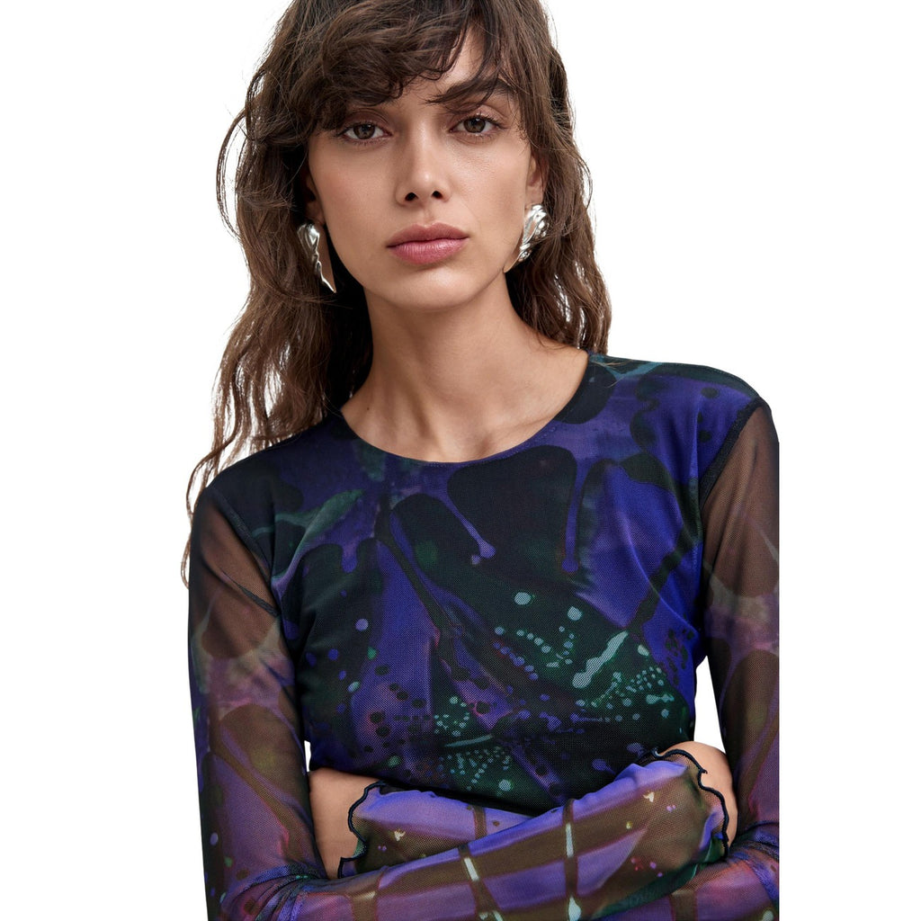 Desigual långärmad meshtopp med mönster