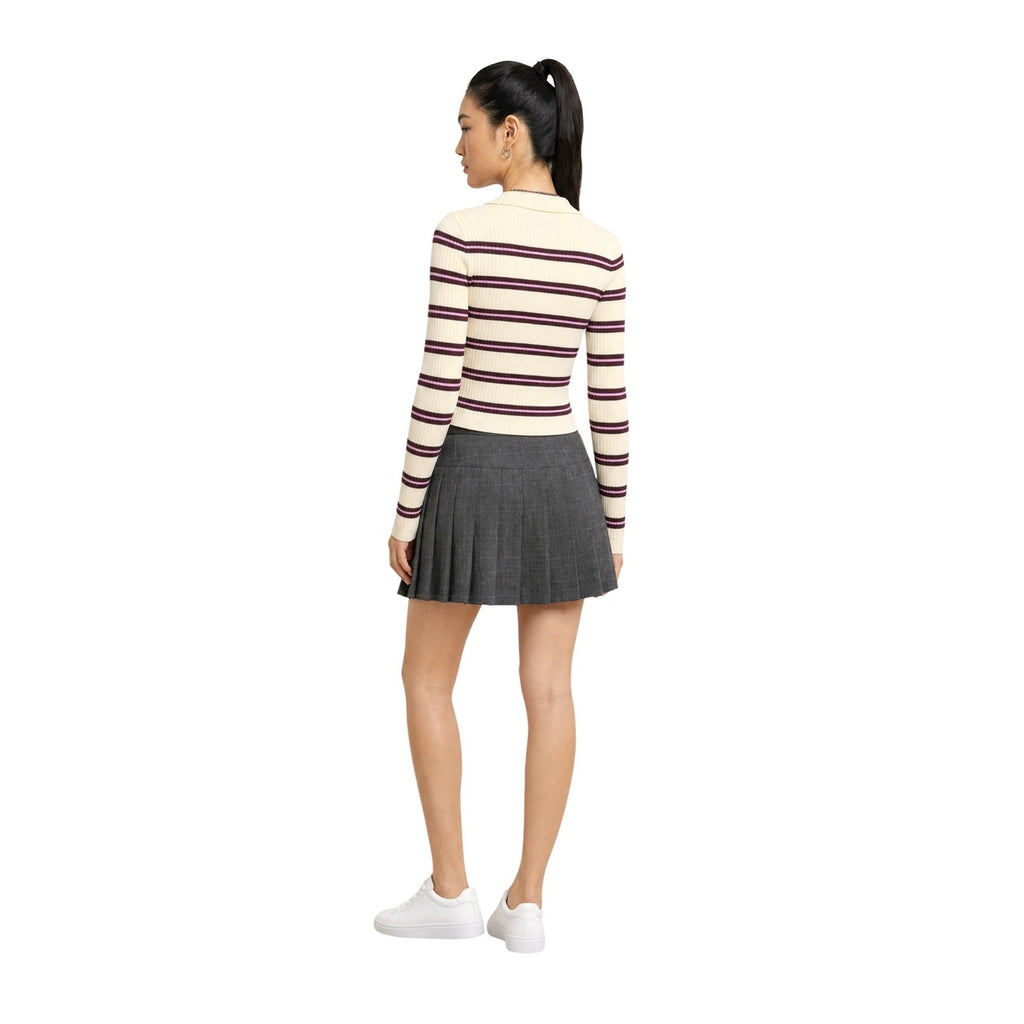 ONLY ONLKAYA LS STRIPE POLO KNT NOOS beige stickad tröja med V-ringning