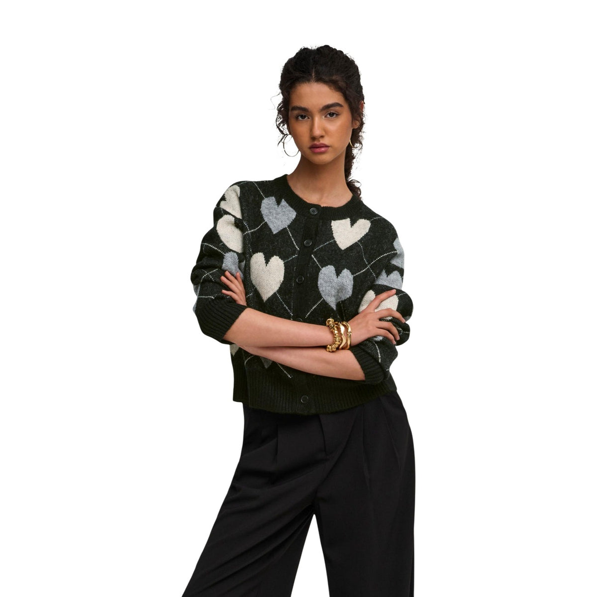 ONLY ONLRITU LS O-NECK JAQ CARDIGAN KNT stickad kofta med hjärtmönster