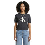 Calvin Klein Jeans grå croppad T-shirt med CK-logotyp