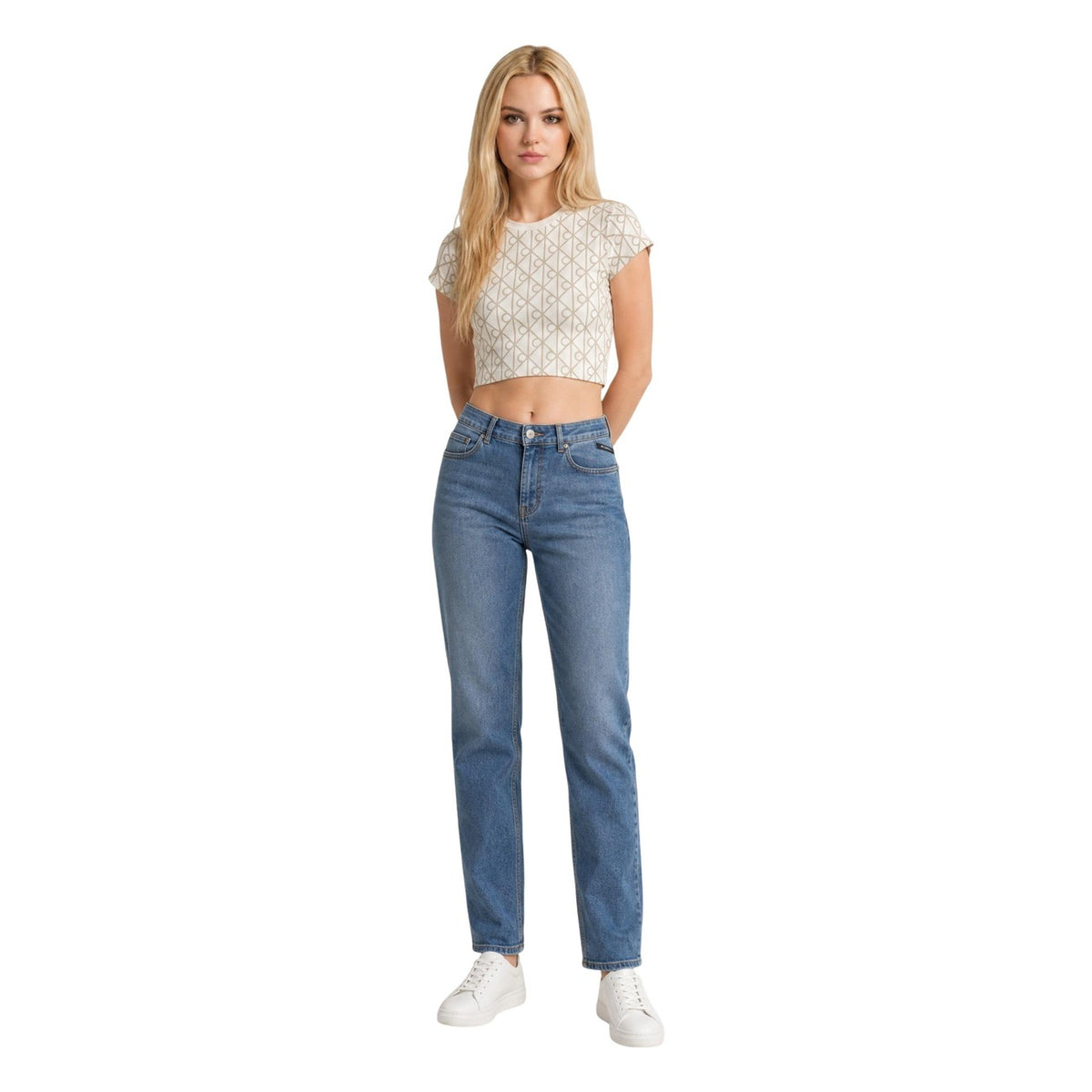 Calvin Klein Jeans vit croppad T-shirt med tryck